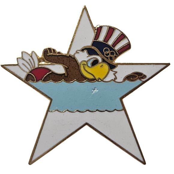 1984 Las Angeles Olympic Game Pin Eagle Swimming - Picture 1 of 2